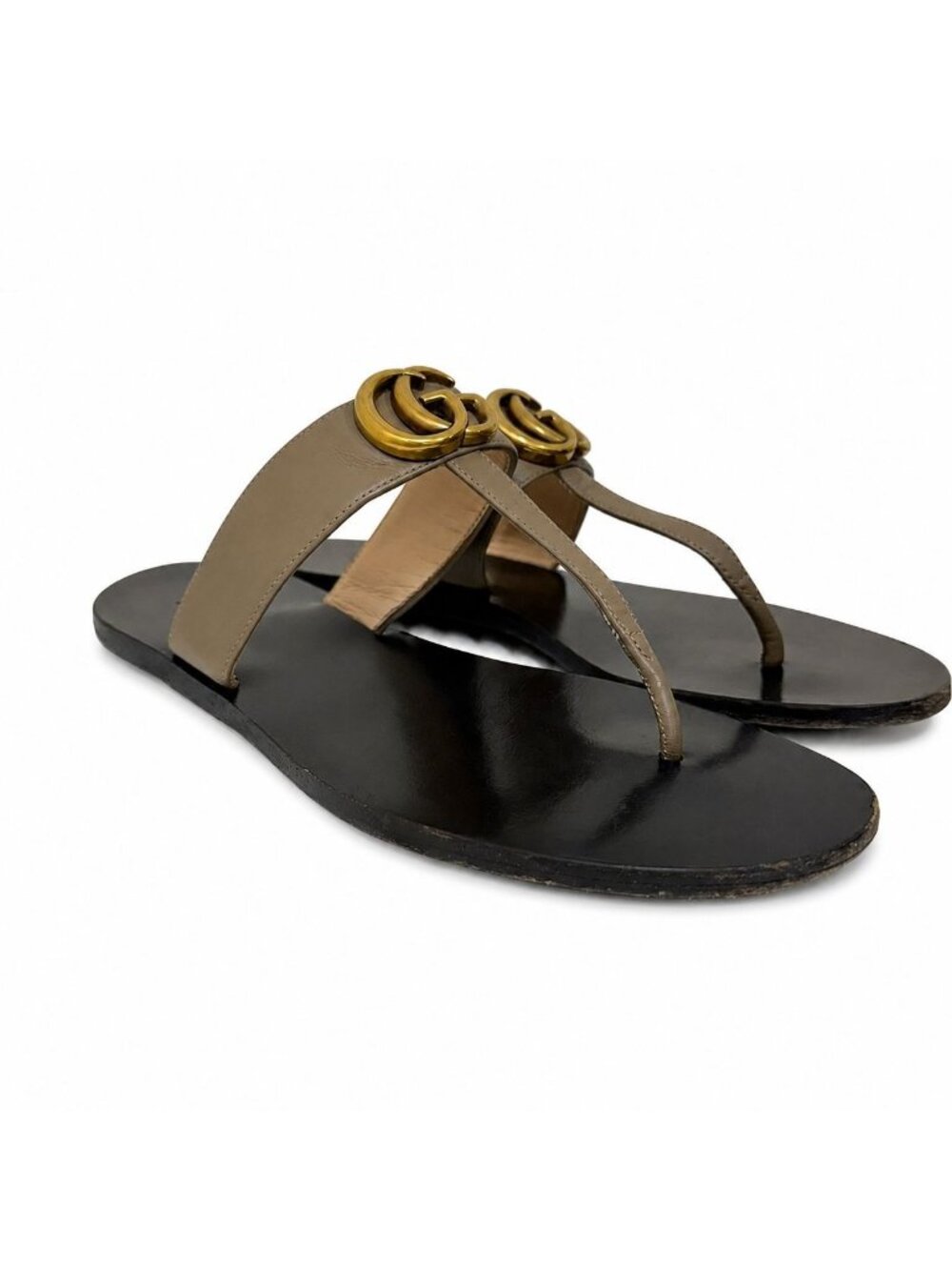 Gucci Tan Leather GG Logo Sandals Size 38 EU/8 US Black Sole